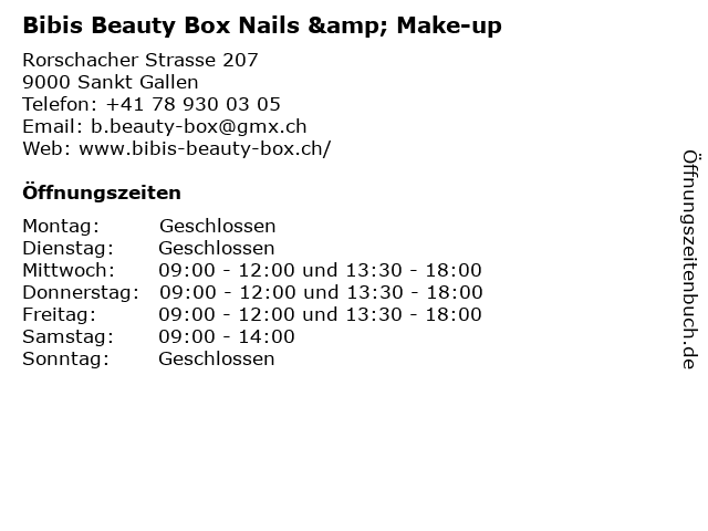 Bibis Beauty Box Nails & Make-up in Sankt Gallen: Adresse und Öffnungszeiten