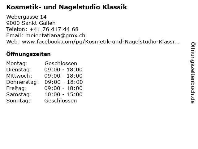 Kosmetik- und Nagelstudio Klassik in Sankt Gallen: Adresse und Öffnungszeiten