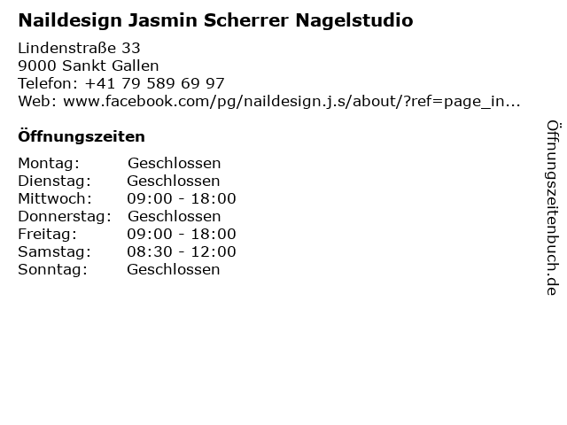 Naildesign Jasmin Scherrer Nagelstudio in Sankt Gallen: Adresse und Öffnungszeiten