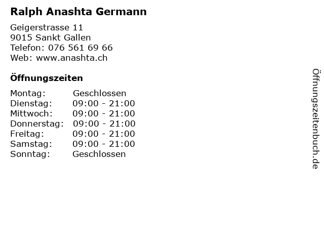 Ralph Anashta Germann in Sankt Gallen: Adresse und Öffnungszeiten