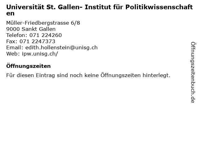 Universität St. Gallen- Institut für Politikwissenschaften in Sankt Gallen: Adresse und Öffnungszeiten