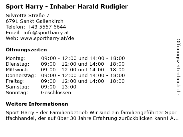 Sport Harry - Inhaber Harald Rudigier in Sankt Gallenkirch: Adresse und Öffnungszeiten