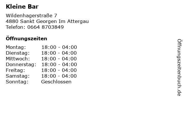 Kleine Bar in Sankt Georgen Im Attergau: Adresse und Öffnungszeiten