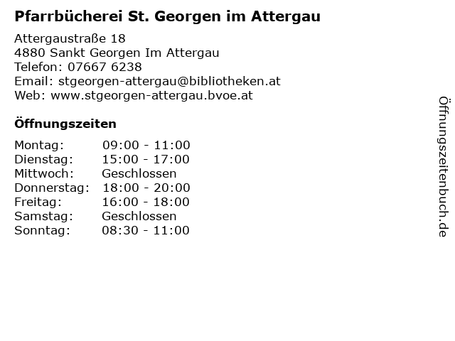 Pfarrbücherei St. Georgen im Attergau in Sankt Georgen Im Attergau: Adresse und Öffnungszeiten
