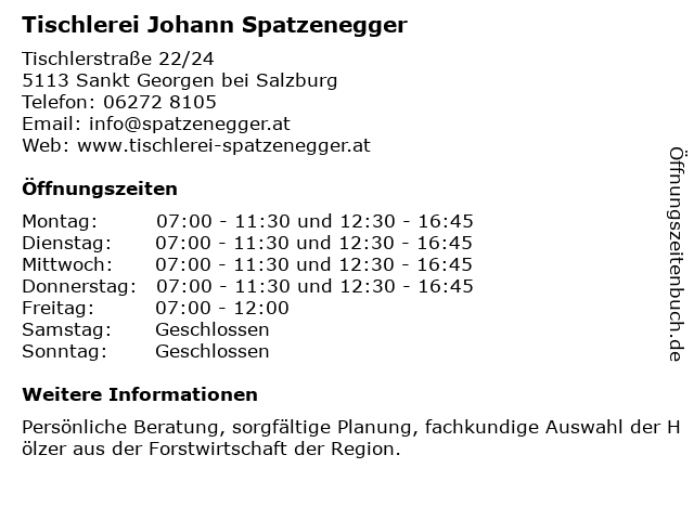 Tischlerei Johann Spatzenegger in Sankt Georgen bei Salzburg: Adresse und Öffnungszeiten