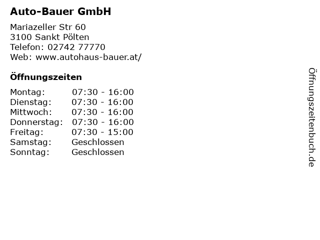 Auto-Bauer GmbH in Sankt Pölten: Adresse und Öffnungszeiten