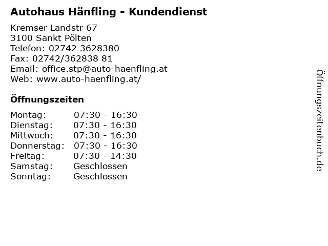 Autohaus Hänfling - Kundendienst in Sankt Pölten: Adresse und Öffnungszeiten