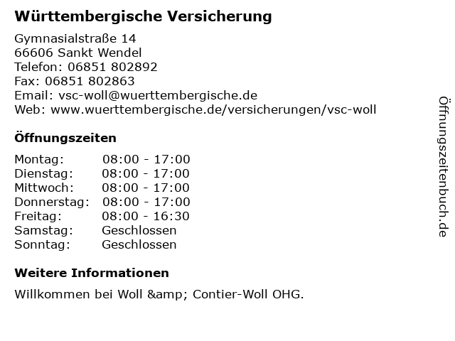 Württembergische Versicherung in Sankt Wendel: Adresse und Öffnungszeiten