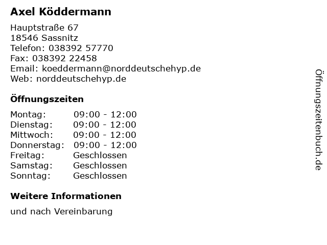 Axel Köddermann in Sassnitz: Adresse und Öffnungszeiten