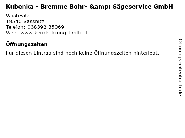 Kubenka - Bremme Bohr- & Sägeservice GmbH in Sassnitz: Adresse und Öffnungszeiten