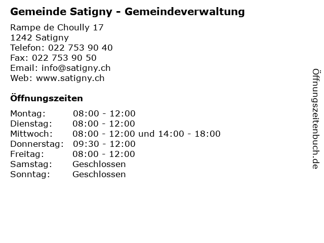 Gemeinde Satigny - Gemeindeverwaltung in Satigny: Adresse und Öffnungszeiten