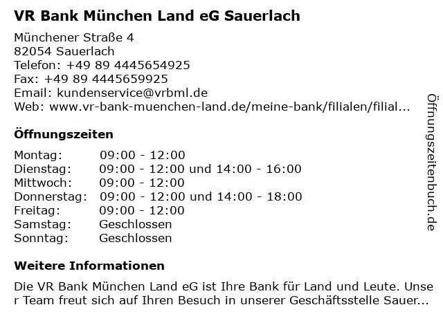 ᐅ Offnungszeiten Vr Bank Munchen Land Eg Geschaftsstelle