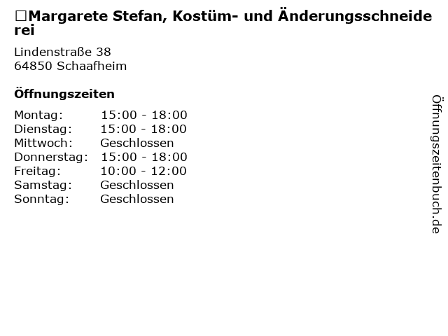  Margarete Stefan, Kostüm- und Änderungsschneiderei in Schaafheim: Adresse und Öffnungszeiten
