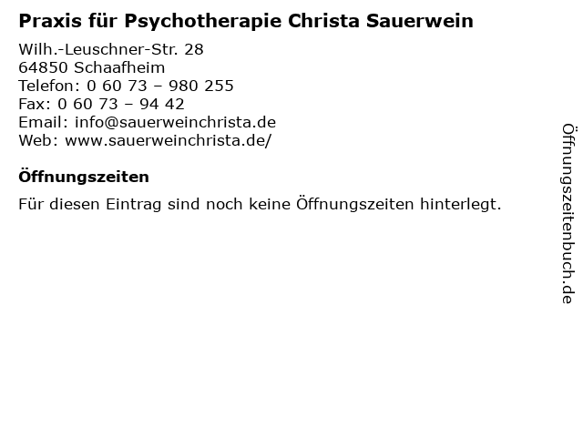 Christa Sauerwein Yogaschule, Angewandte Psychologie in Schaafheim: Adresse und Öffnungszeiten