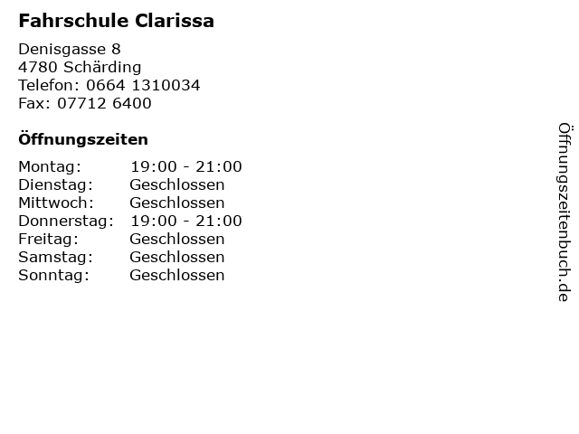 Fahrschule Clarissa in Schärding: Adresse und Öffnungszeiten