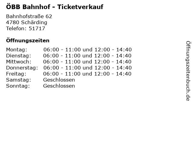 ÖBB Bahnhof - Ticketverkauf in Schärding: Adresse und Öffnungszeiten