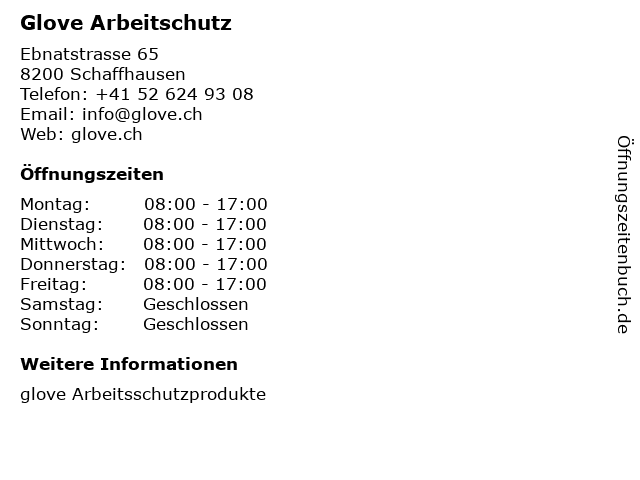 Glove Arbeitsschutz in Schaffhausen: Adresse und Öffnungszeiten