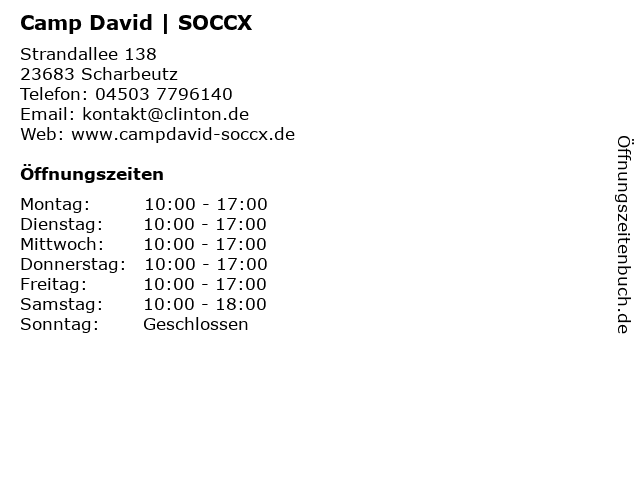 Camp David | SOCCX in Scharbeutz: Adresse und Öffnungszeiten