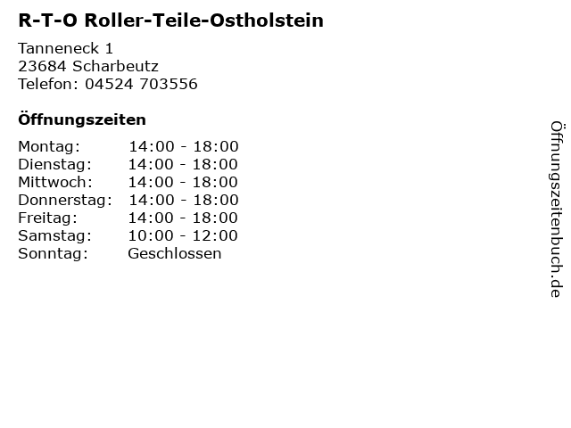 R-T-O Roller-Teile-Ostholstein in Scharbeutz: Adresse und Öffnungszeiten