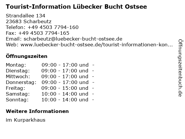 Tourist-Information Lübecker Bucht Ostsee in Scharbeutz: Adresse und Öffnungszeiten