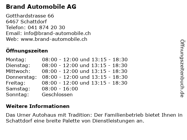 Brand Automobile AG in Schattdorf: Adresse und Öffnungszeiten