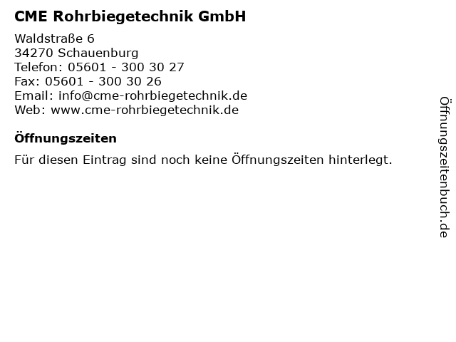 CME Rohrbiegetechnik GmbH in Schauenburg: Adresse und Öffnungszeiten