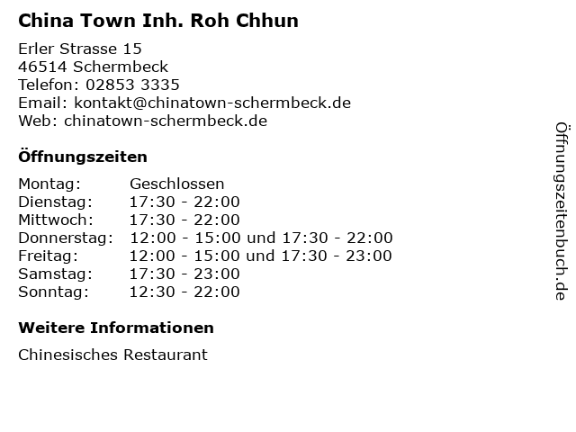 China Town Inh. Roh Chhun in Schermbeck: Adresse und Öffnungszeiten