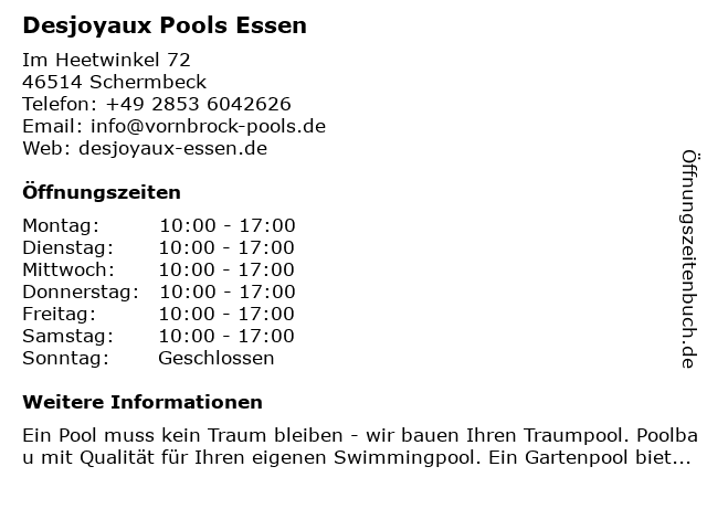Desjoyaux Pools Essen in Schermbeck: Adresse und Öffnungszeiten
