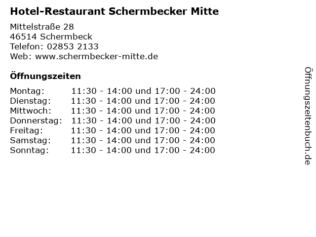 Hotel-Restaurant Schermbecker Mitte in Schermbeck: Adresse und Öffnungszeiten