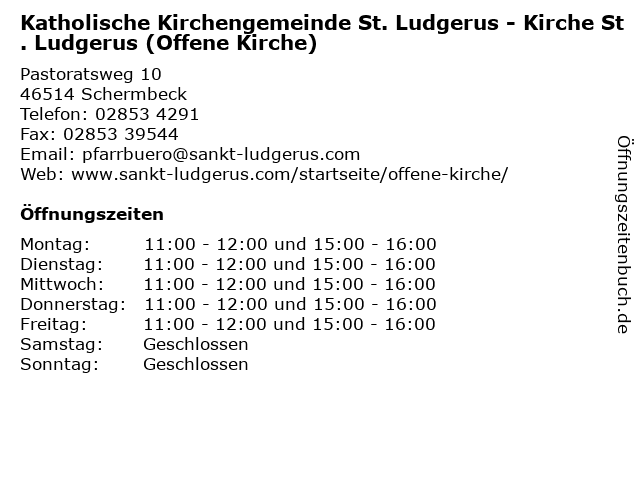 Katholische Kirchengemeinde St. Ludgerus - Kirche St. Ludgerus (Offene Kirche) in Schermbeck: Adresse und Öffnungszeiten