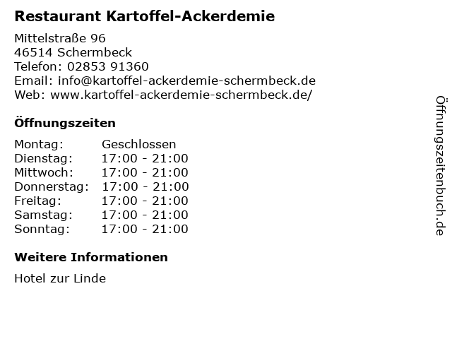 Restaurant Kartoffel-Ackerdemie in Schermbeck: Adresse und Öffnungszeiten