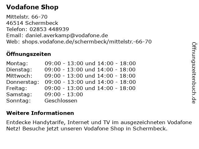 Vodafone Shop in Schermbeck: Adresse und Öffnungszeiten