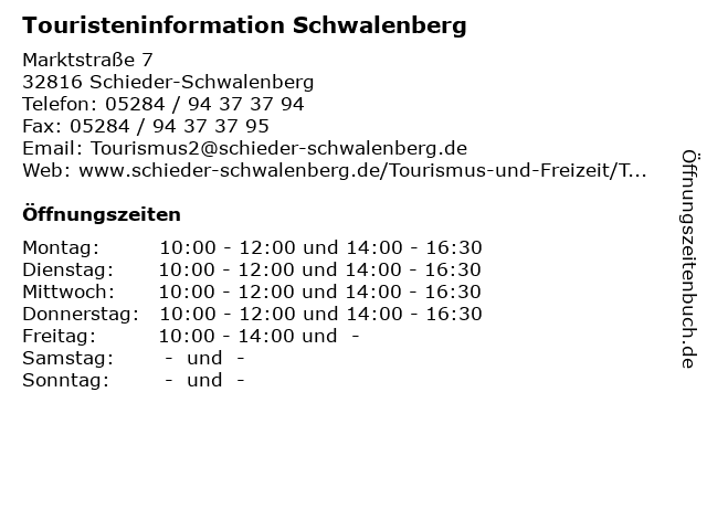 Touristeninformation Schwalenberg in Schieder-Schwalenberg: Adresse und Öffnungszeiten