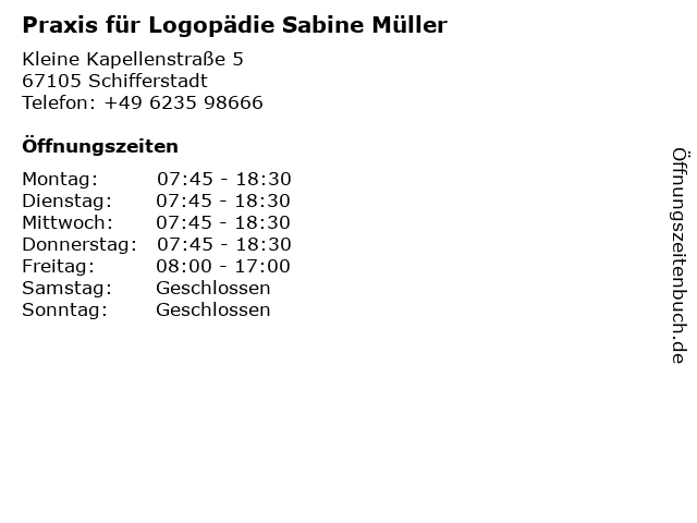 Praxis für Logopädie Sabine Müller in Schifferstadt: Adresse und Öffnungszeiten