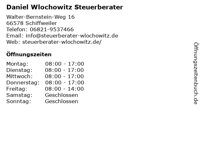 Daniel Wlochowitz Steuerberater in Schiffweiler: Adresse und Öffnungszeiten