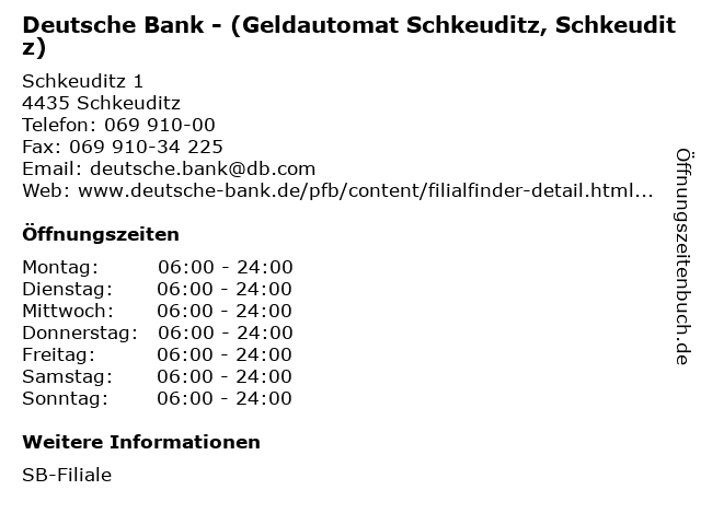 ᐅ Offnungszeiten Deutsche Bank Geldautomat Schkeuditz