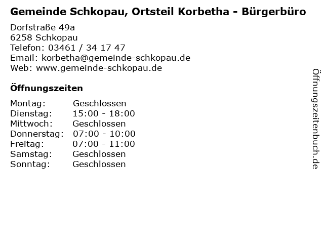 Gemeinde Schkopau, Ortsteil Korbetha - Bürgerbüro in Schkopau: Adresse und Öffnungszeiten