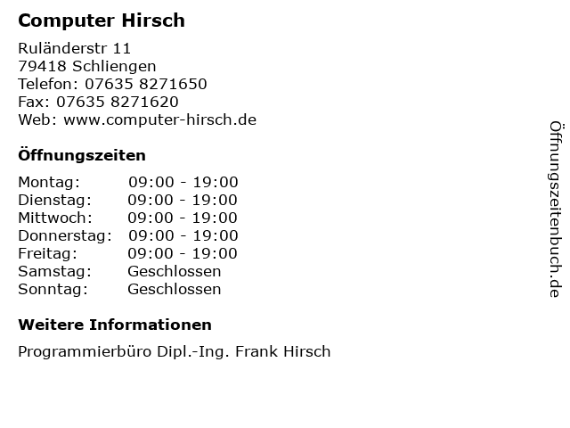 Computer Hirsch in Schliengen: Adresse und Öffnungszeiten