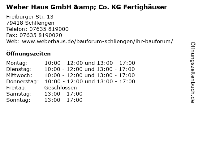 Weber Haus GmbH & Co. KG Fertighäuser in Schliengen: Adresse und Öffnungszeiten