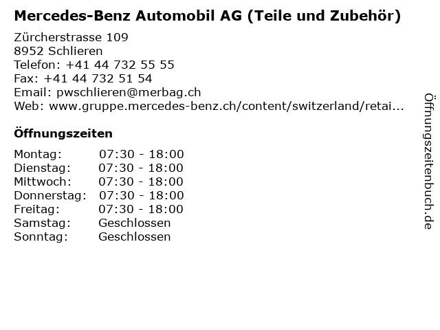 Mercedes-Benz Automobil AG (Teile und Zubehör) in Schlieren: Adresse und Öffnungszeiten