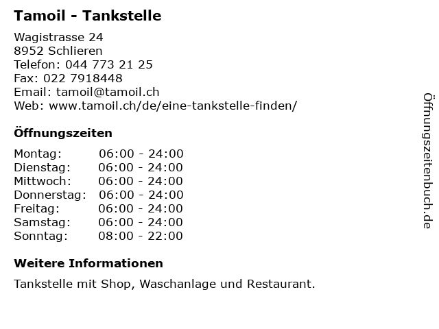 Tamoil - Tankstelle in Schlieren: Adresse und Öffnungszeiten