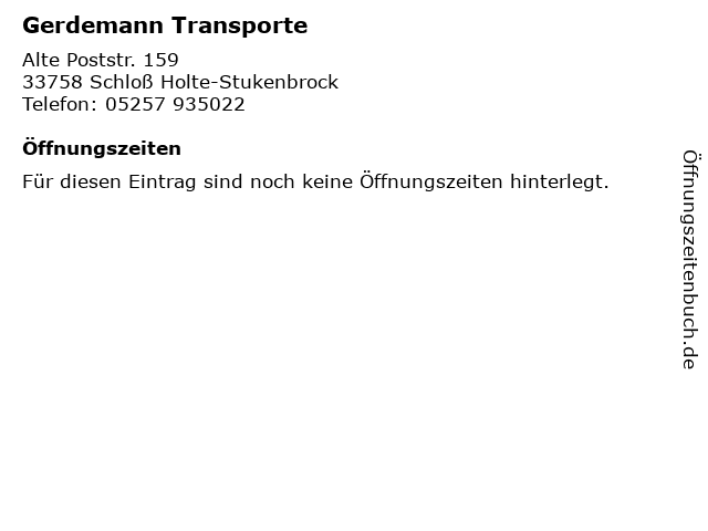 Gerdemann Transporte in Schloß Holte-Stukenbrock: Adresse und Öffnungszeiten
