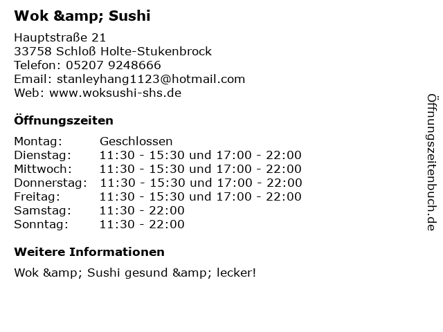 Wok & Sushi in Schloß Holte-Stukenbrock: Adresse und Öffnungszeiten