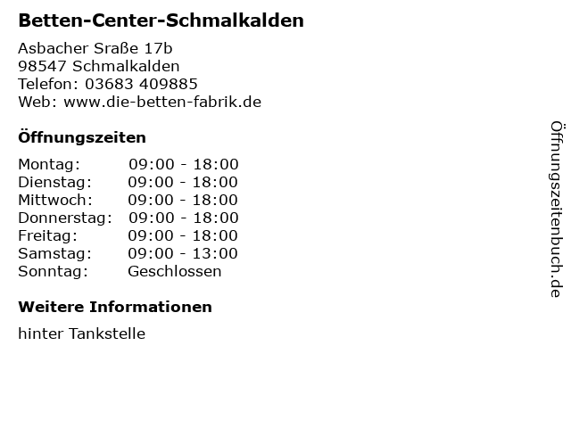 Betten-Center-Schmalkalden in Schmalkalden: Adresse und Öffnungszeiten