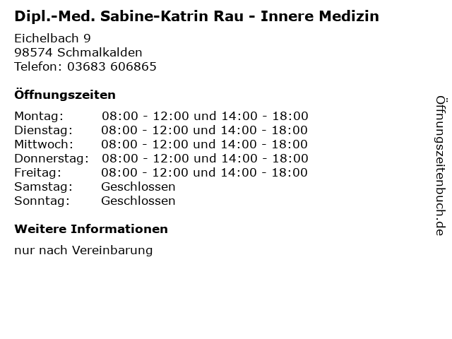 Dipl.-Med. Sabine-Katrin Rau - Innere Medizin in Schmalkalden: Adresse und Öffnungszeiten