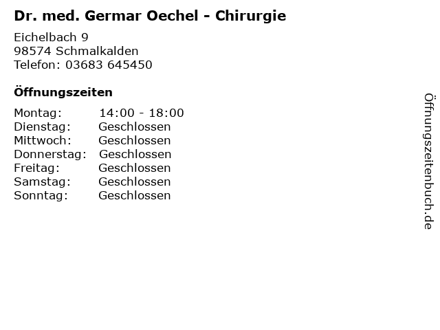 Dr. med. Germar Oechel - Chirurgie in Schmalkalden: Adresse und Öffnungszeiten
