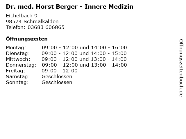 Dr. med. Horst Berger - Innere Medizin in Schmalkalden: Adresse und Öffnungszeiten