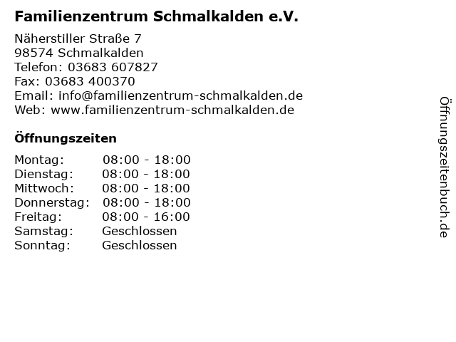 Familienzentrum Schmalkalden e.V. in Schmalkalden: Adresse und Öffnungszeiten