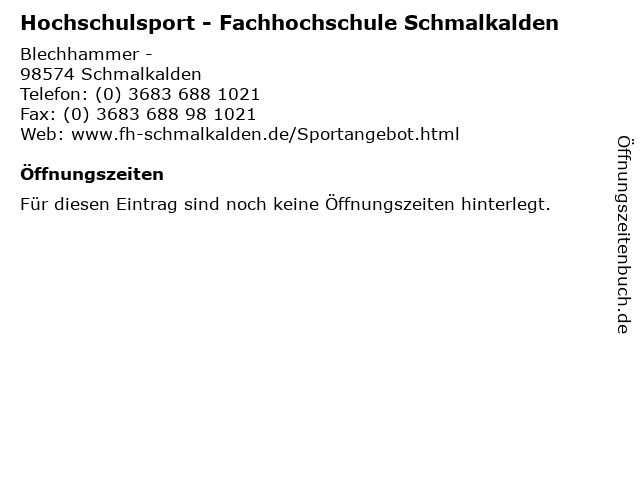 Hochschulsport - Fachhochschule Schmalkalden in Schmalkalden: Adresse und Öffnungszeiten