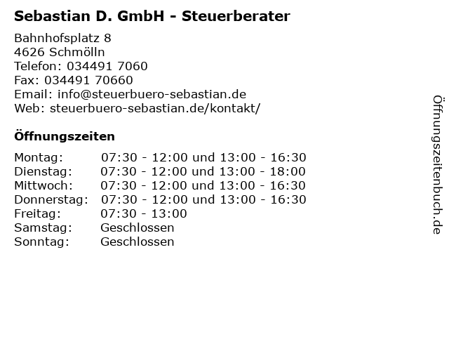 Sebastian D. GmbH - Steuerberater in Schmölln: Adresse und Öffnungszeiten